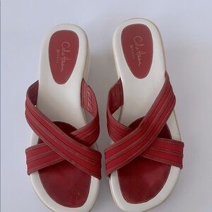 Cole Haan K7 Women's Red and White Sole Slip NikeAir Vela  Slide Wedge Sandals
